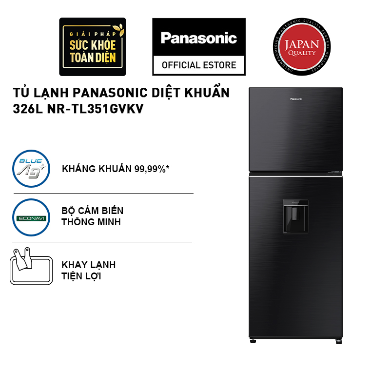 Tủ lạnh Panasonic Diệt Khuẩn 326L NR-TL351GVKV Lấy Nước Ngoài Kháng Khuẩn -  Bộ Cảm biến Econavi - Ngăn Đá Trên - Hàng Chính Hãng