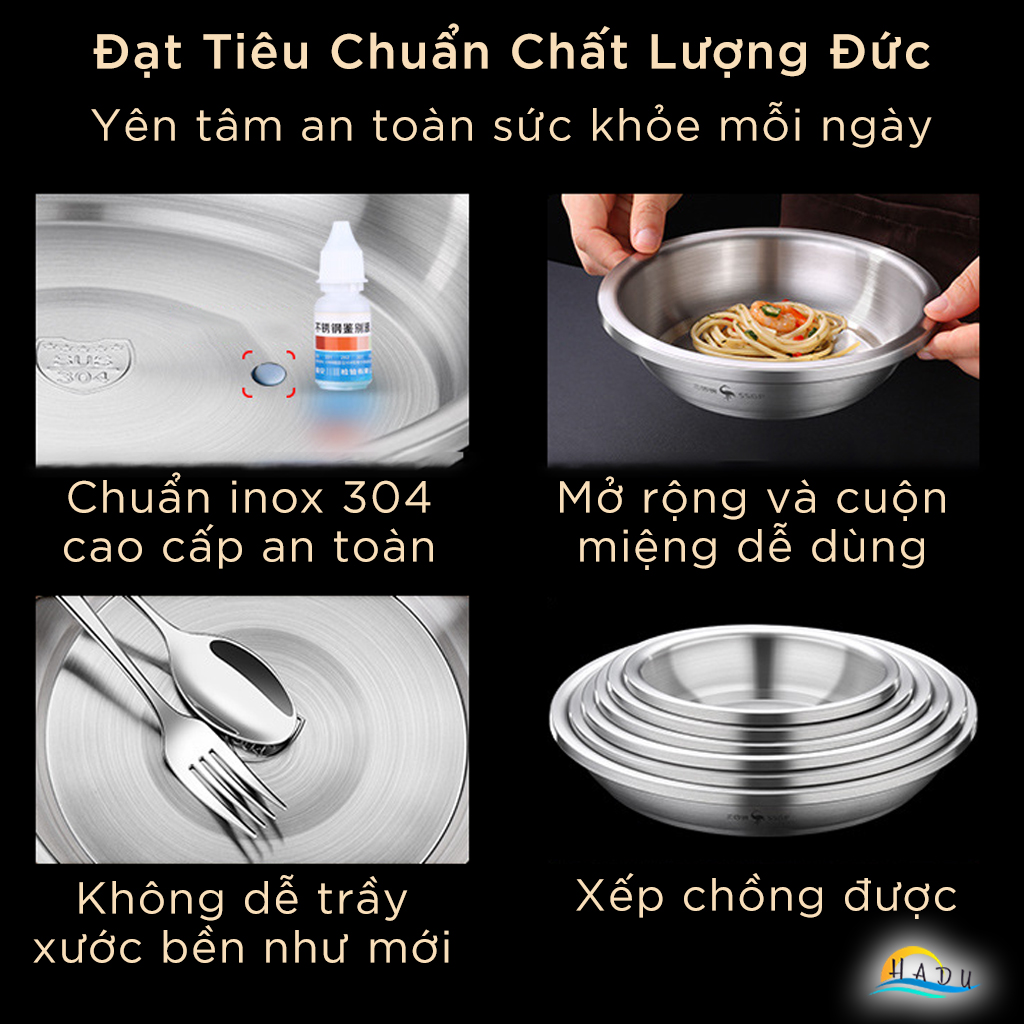 Đĩa Inox 304 Tròn Kiểu Hàn Quốc Sâu Lòng Cao Cấp 18cm 20cm 22cm 24cm 26cm 28cm Đạt Tiêu Chuẩn Chất Lượng Đức SSGP