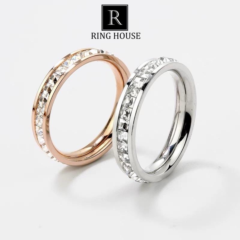 Nhẫn Titan Cho Cặp Đôi Nam Nữ Không Đen Rỉ Gỉ Đính Đá Zircon Thời Trang CK Carti Sáng Đẹp Ring House