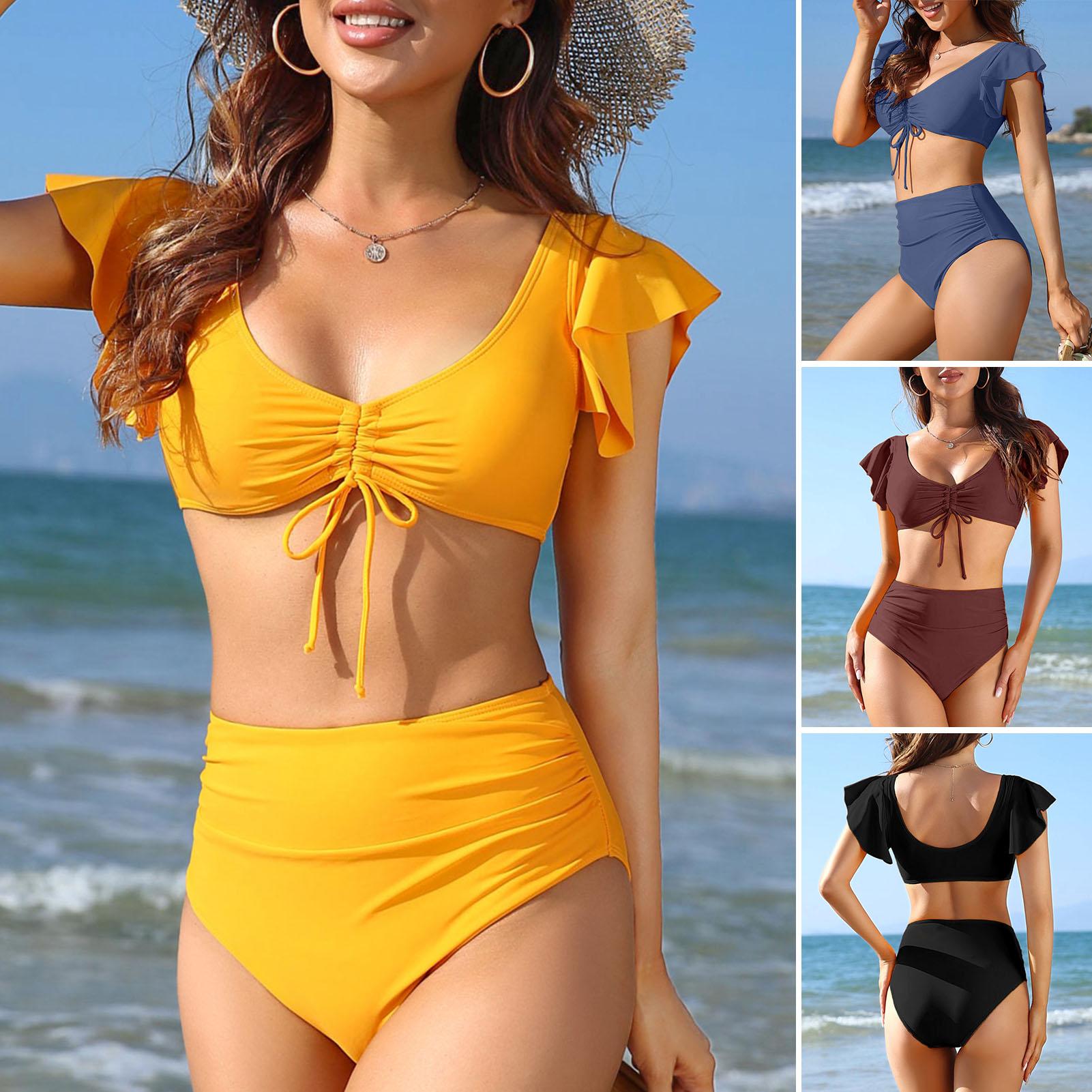 Bộ Bikini Eo Cao Dây Rút Trước Ngược