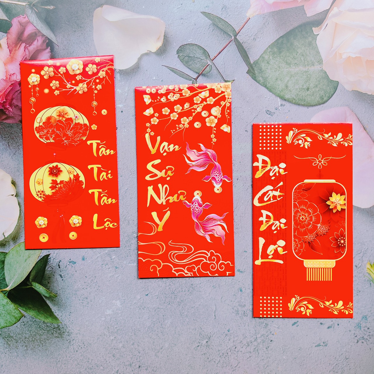 Set 50 bao lì xì ĐỎ VÀNG lộng lẫy giá xưởng, giấy bóng c150 loại 1, bao lì xì tết