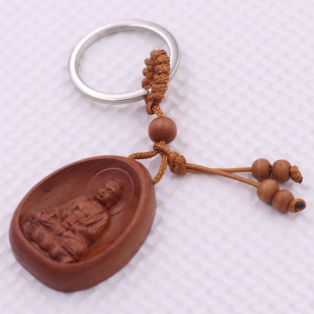 Móc chia khóa Phật A di đà gỗ đào, móc chìa khóa Phật bản mênh
