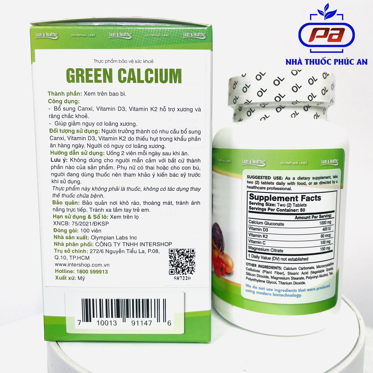 Viên uống bổ sung canxi hữu cơ cho bà bầu và mọi lứa tuổi Green Calcium Olympian Labs 100 viên