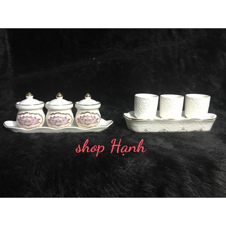 Bộ 3 chung nước bạch ngọc cao cấp sen hồng