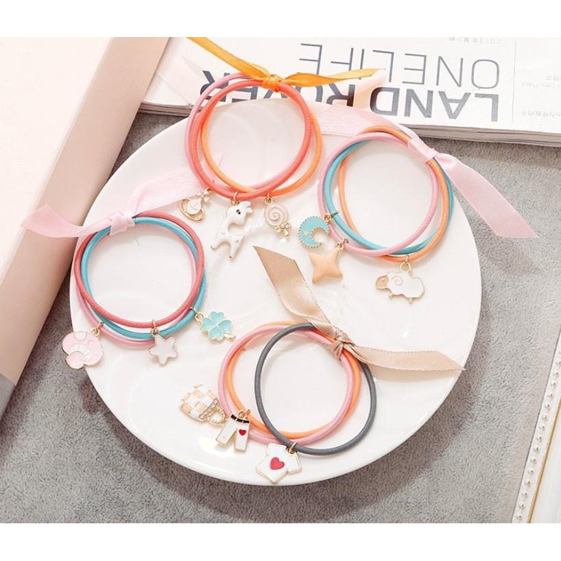 Dây buộc tóc set 3 dây, nhiều hình và sợi màu dây ngẫu nhiên