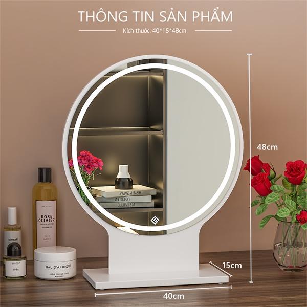 Gương Để Bàn Trang Điểm , Gương Tròn Có Đèn LED Cảm Ứng