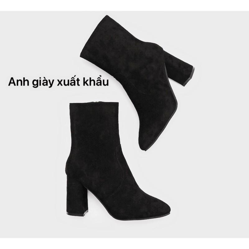 B13 - Bốt lửng mũi nhọn da lộn khoá cạnh gót trụ 8p có lót lông ( ảnh thật, kèm video)