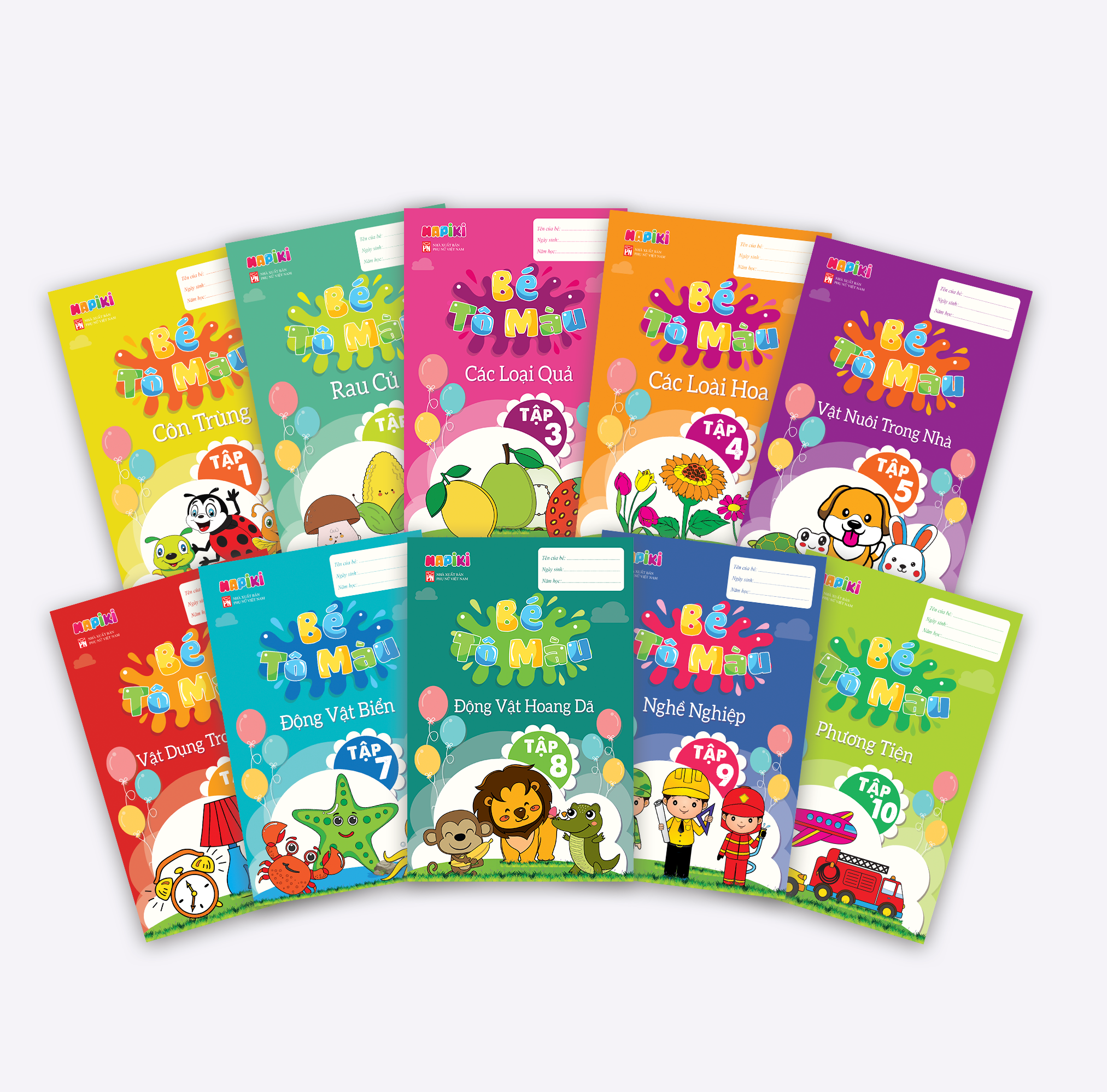 Sách tô màu Hapiki cho bé 2 tuổi, 3 tuổi &amp; 4 tuổi với 10 chủ đề quen thuộc gần gũi để lựa chọn - Tập 2 - Rau củ