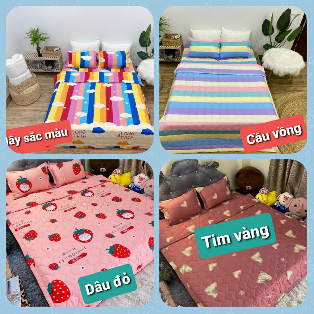 ( Đủ size từ m2 *2m đến 2m*2m2) Set 5 Món ga chun 2 vỏ gối đầu ,chăn hè cotton mẫu khủng long bơ (chát shop chọn size)( chăn ga )