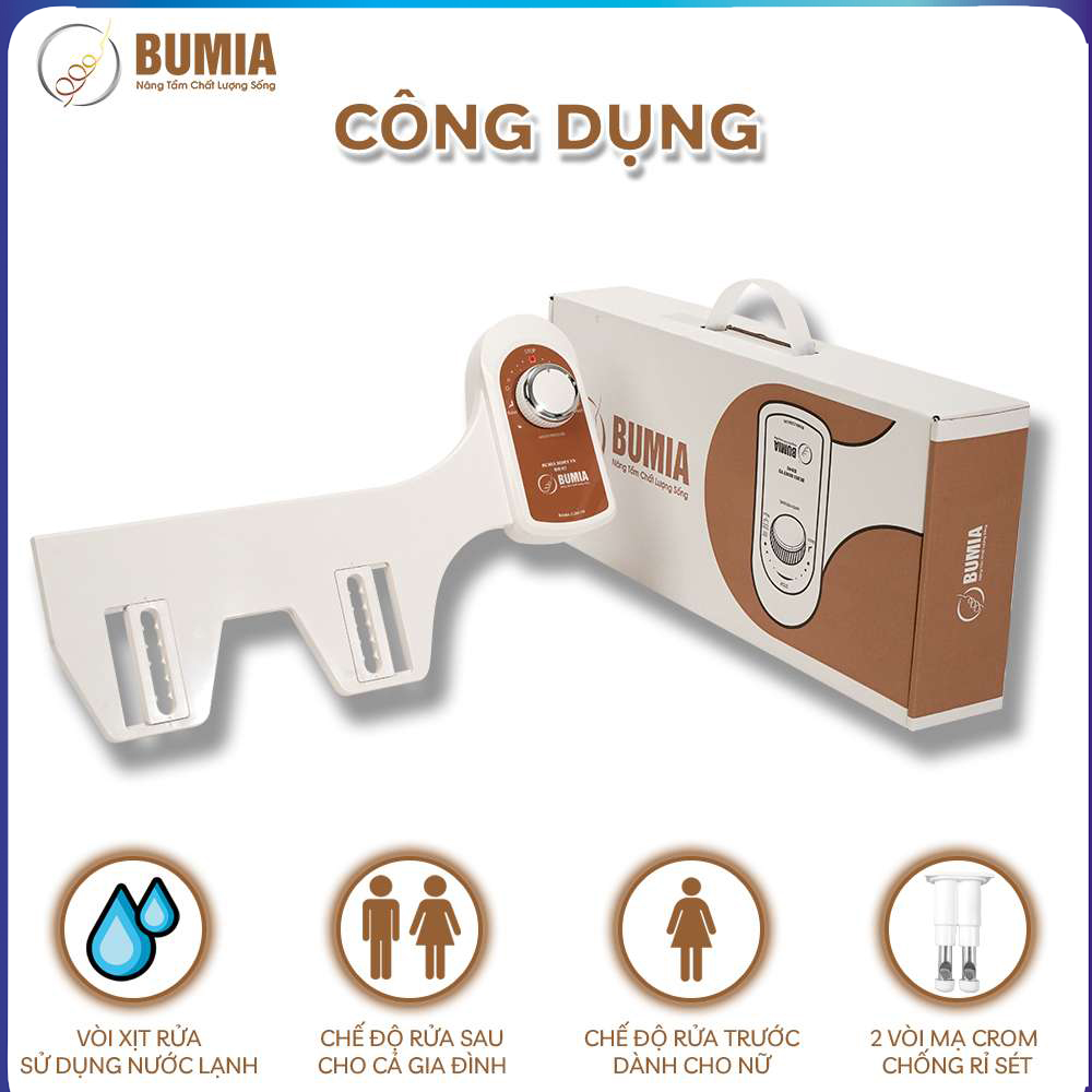 Combo 2 vòi xịt vệ sinh thông minh gắn bồn cầu bumia bidet Bm-02, 2 vòi xịt vệ sinh hậu môn và vệ sinh phụ khoa cho phụ nữ, bảo hành chính hãng 3 năm.