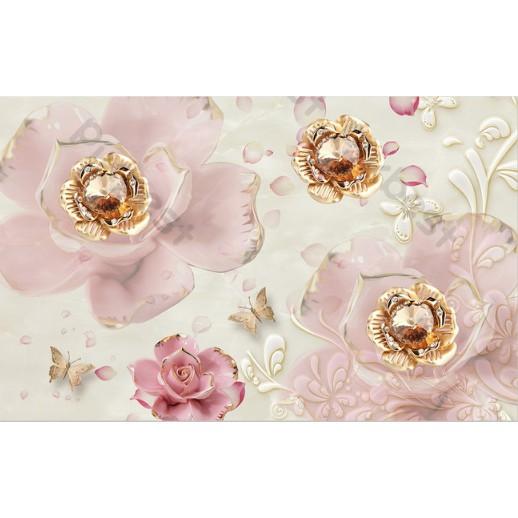 Tranh dán tường Tranh hoa hồng pha lê và tường bướm sang trọng, tranh dán tường 3d hiện đại  MS1179748