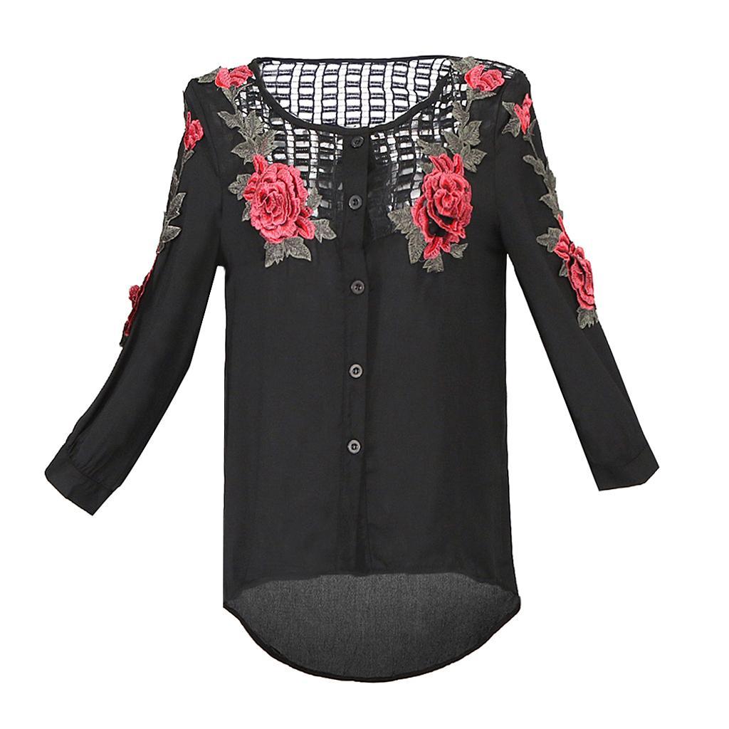 Ladies Women Floral Long Fashion Blouse Casual Sleeve Shirt Print