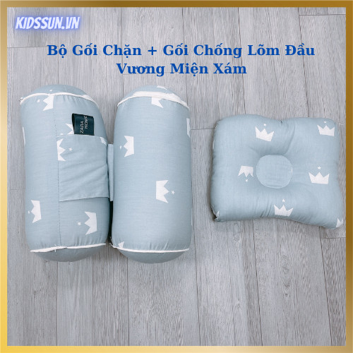 Bộ Gối Chặn + Gối Lõm Cho Trẻ Sơ Sinh Chống Bẹp Đầu, Méo Đầu, Giật Mình Giúp Cho Các Bé Ngủ Ngon Sâu Giấc - Vỏ Cotton Hàn Quốc - Nhiều Màu Sắc