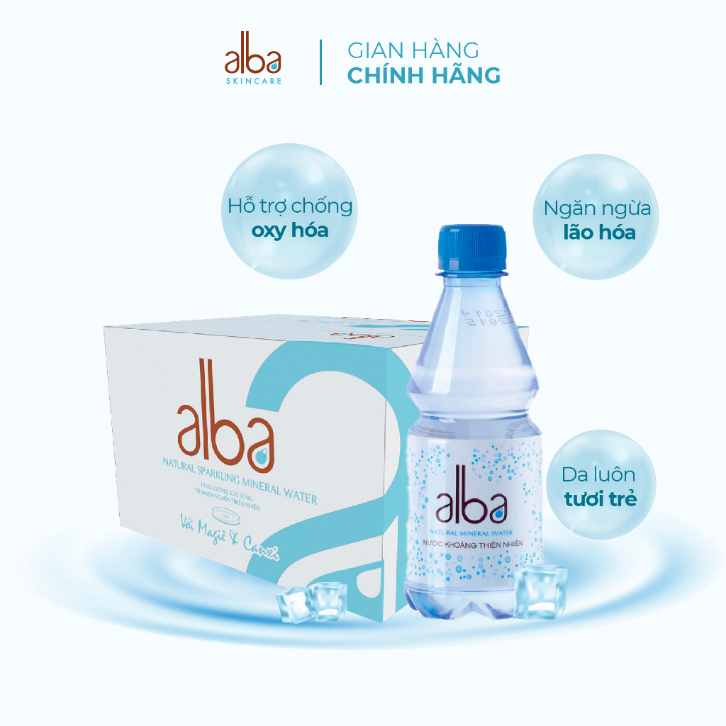 Thùng 24 chai nước khoáng thiên nhiên không ga Alba bổ sung Canxi Magie tốt cho sức khỏe 350ml