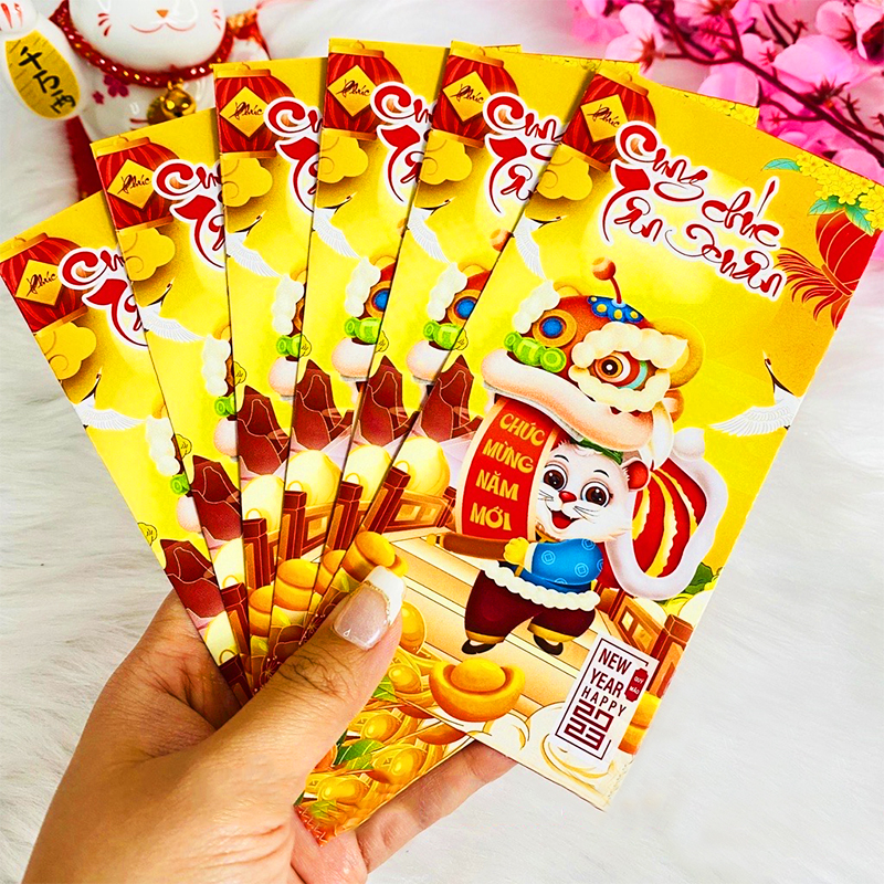 Bao lì xì Tết dày dặn họa tiết in sắc nét Baby-S, Set 10 bao lì xì Giáp Thìn 2024 cao cấp – SLX005