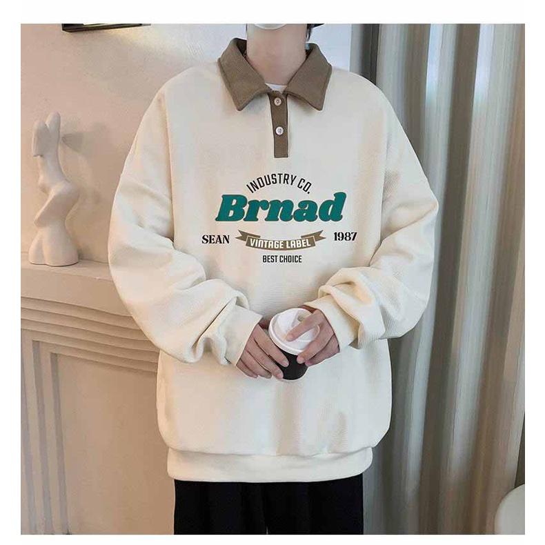 Áo Sweater Unisex Tay Dài Brnad Form Rộng Vải Nỉ Bông Cổ Polo Phong Cách Ulzzang