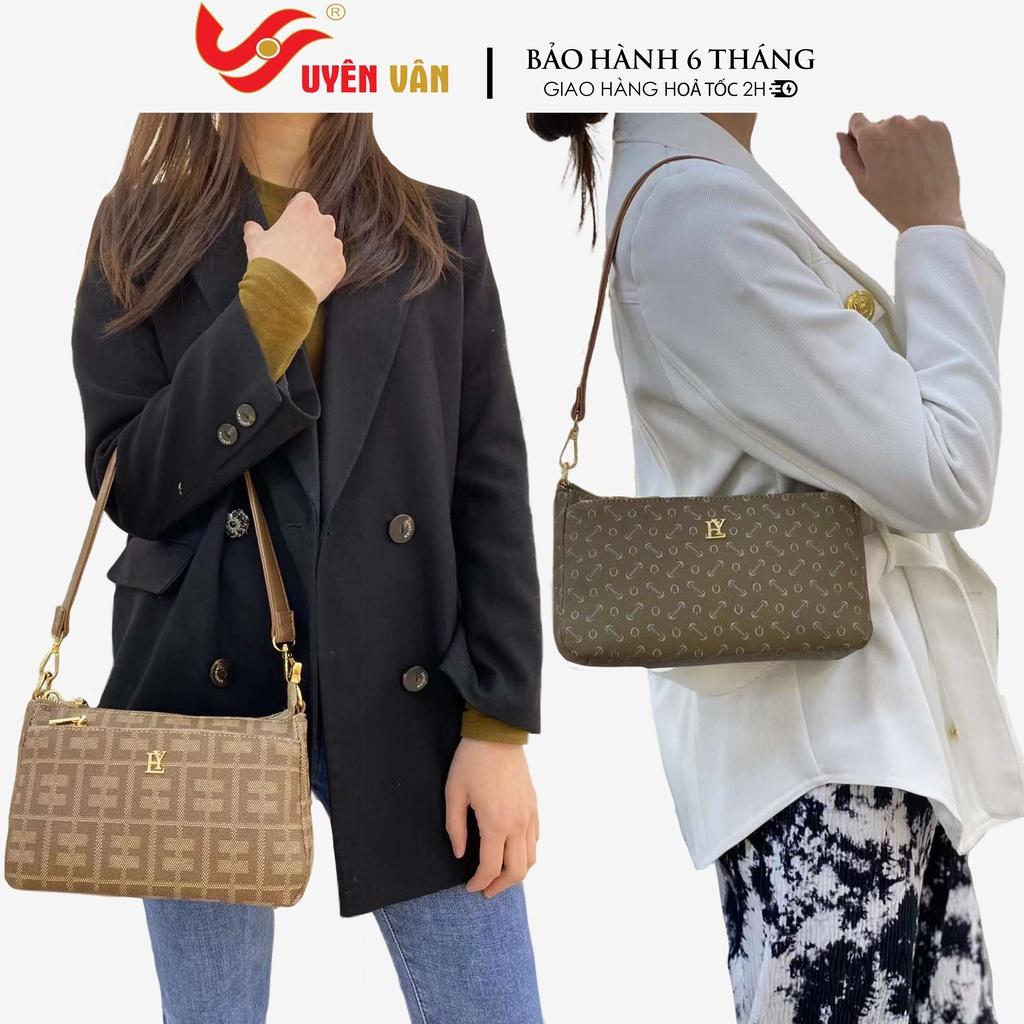 Ví clutch nữ da PU cao cấp họa tiết monogram thời trang vintage công sở nhiều ngăn tiện lợi Y2409