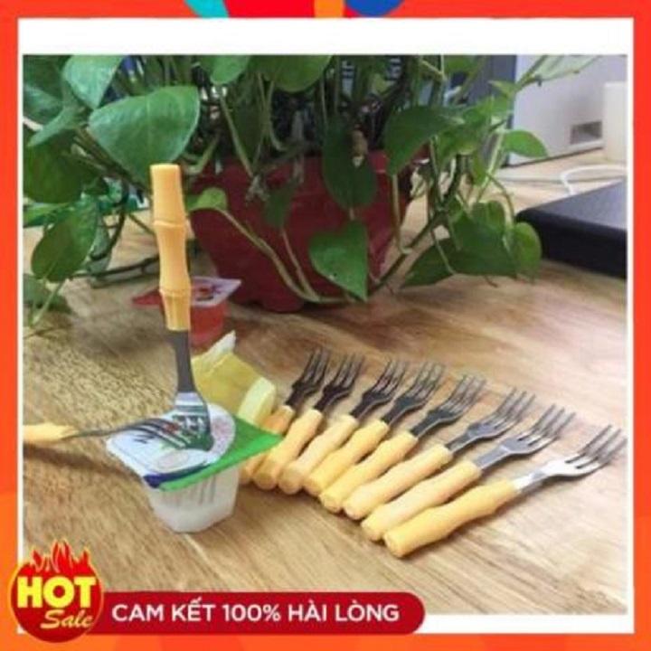 Túi 10 cây dĩa inox cán nhựa hình cây trúc dùng ăn hoa quả rất tiện dụng, bền đẹp