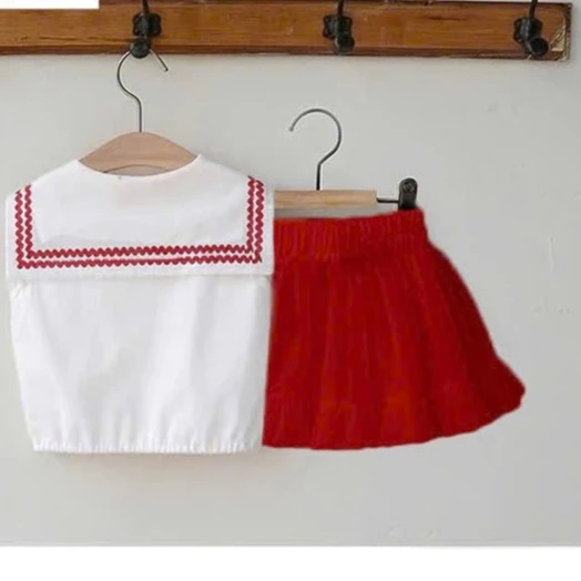 Set Váy Cờ Đỏ Sao Vàng – Áo Thủy Thủ Kate Cotton + Váy Lưới Từ 12-36kg Dành Cho Bé Gái