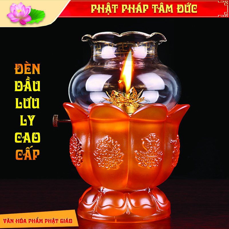 Đèn Dầu Thờ Cúng Thuỷ Tinh Cao Cấp, Đèn Dầu Hoa Sen Để Ban Thờ, Đèn Thờ Cúng Tổ Tiên