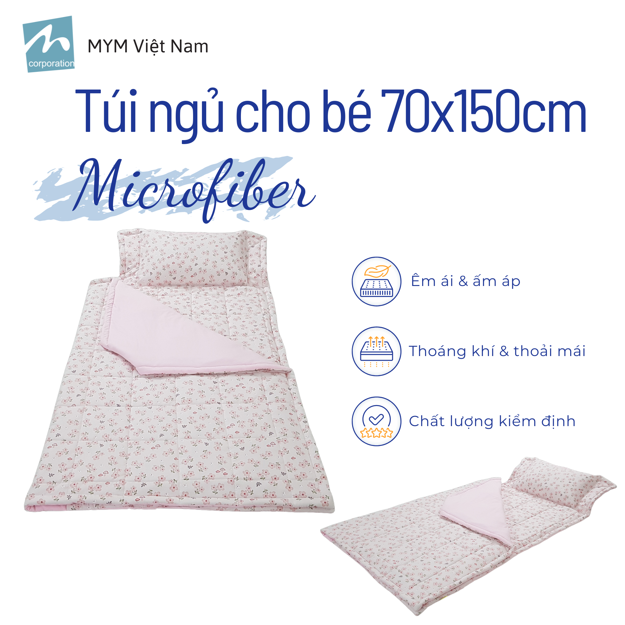 Túi ngủ cho bé MYM kích thước 70x150cm chất liệu vải Microfiber nhung