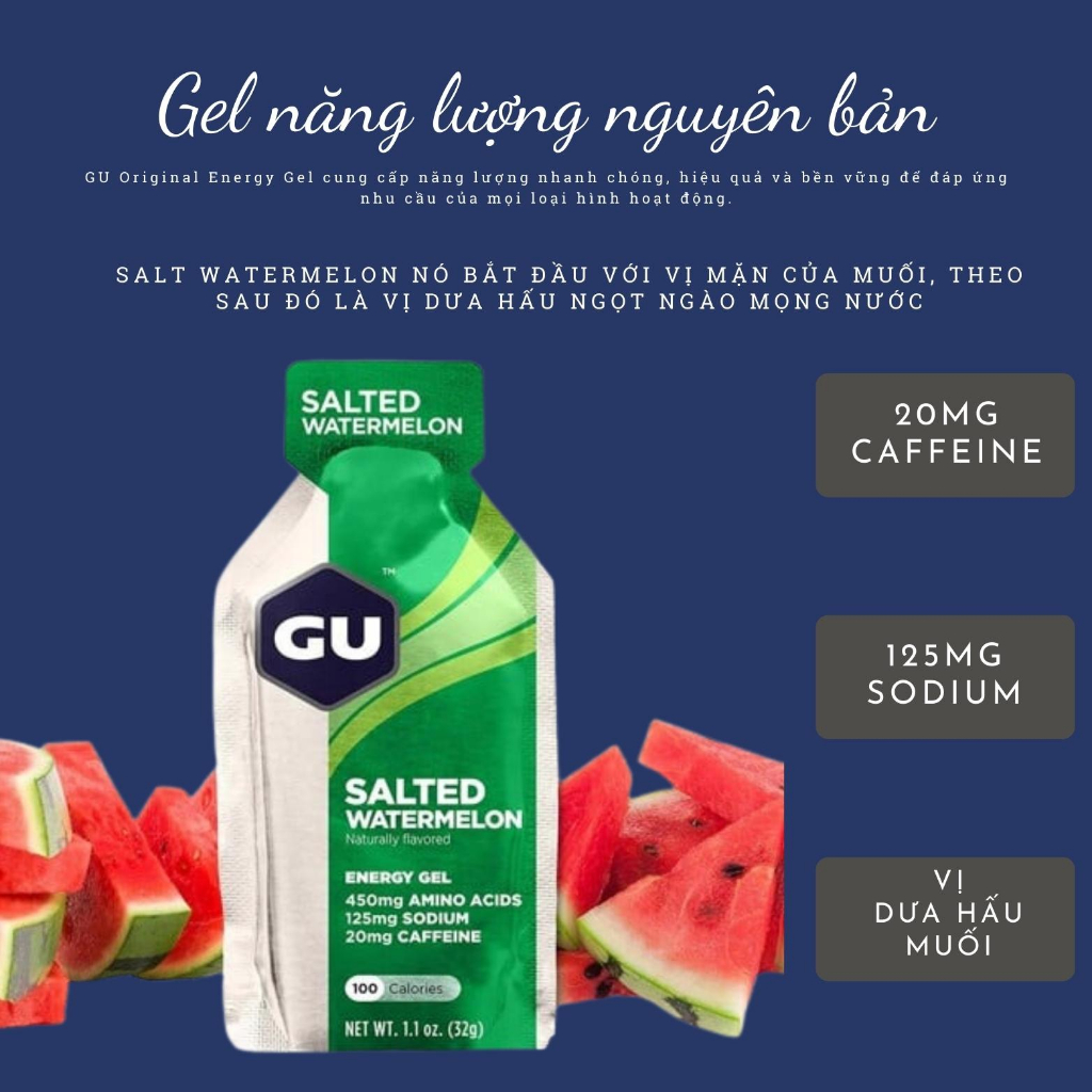 (Combo 3 Gói) Gu Gel Energy Vị Salted Watermelon - Gel Năng Lượng Hỗ Trợ Đạp Xe Chạy Bộ