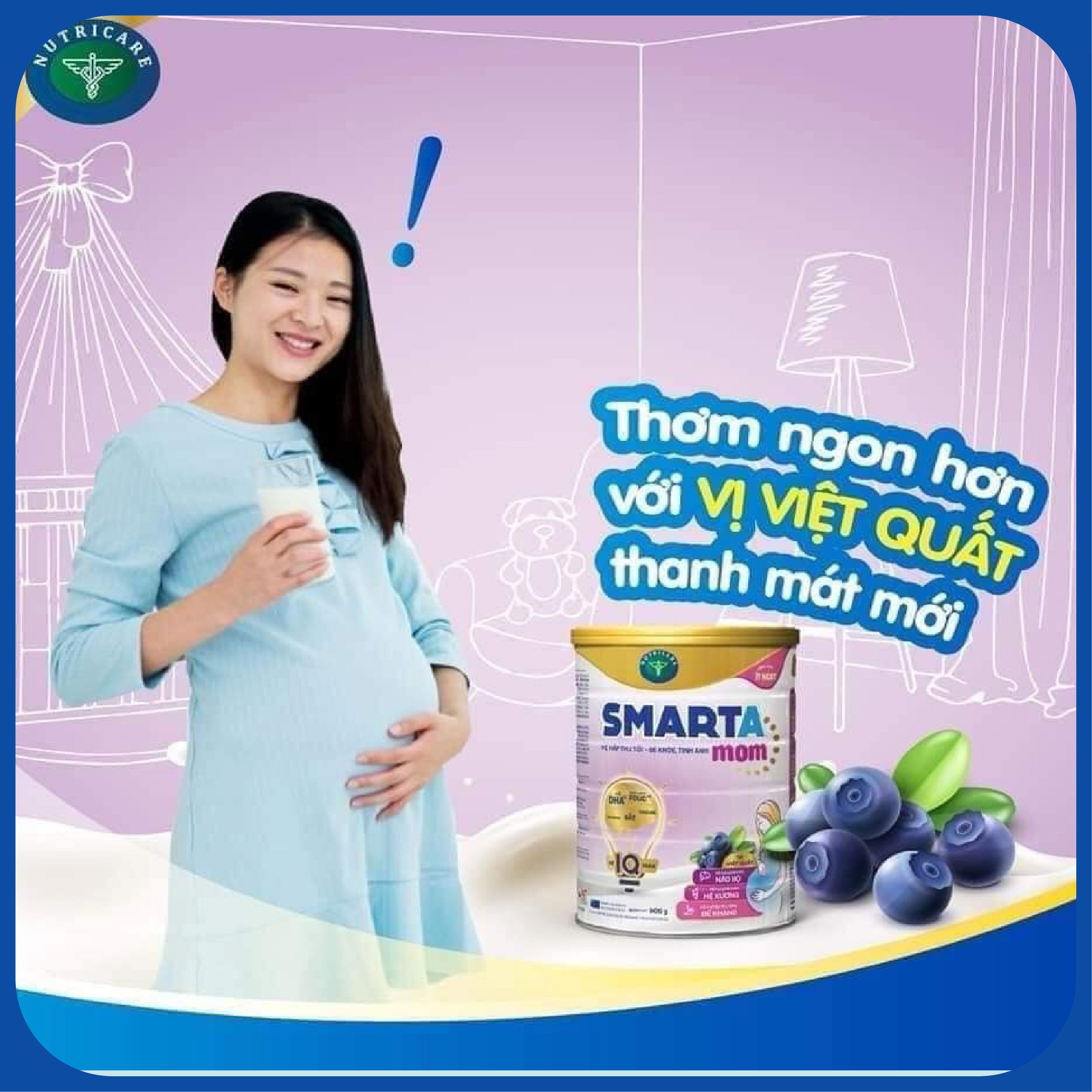 Sữa bột Nutricare Smarta Mom hương việt quất cho phụ nữ mang thai cho con bú 900g