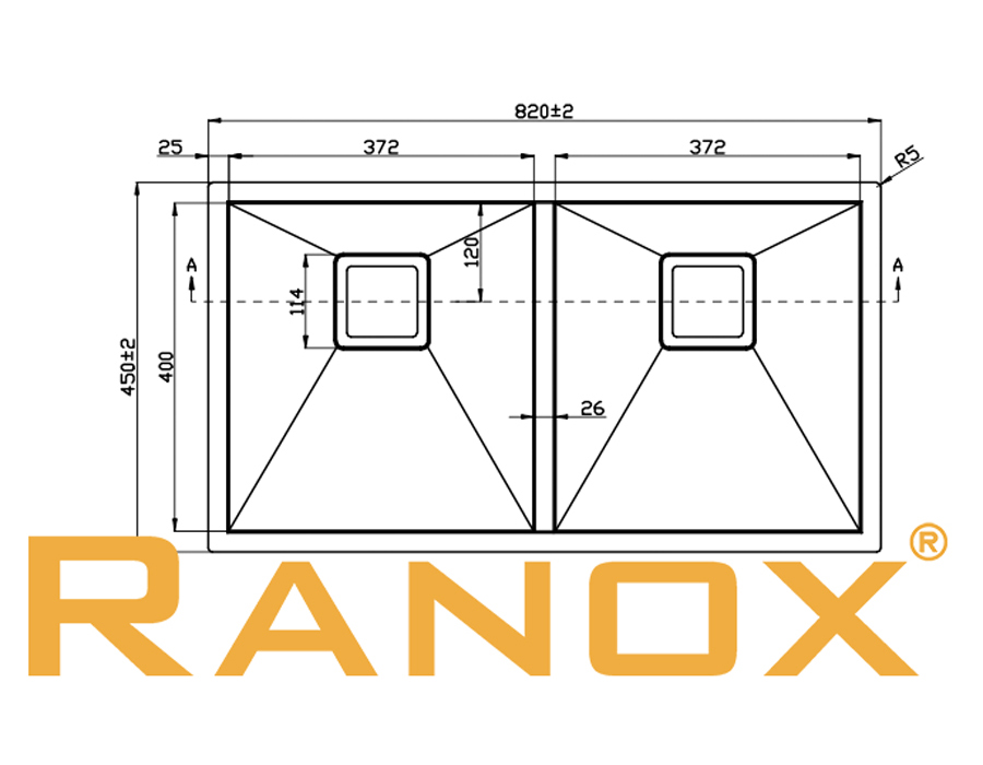 Bồn rửa bát âm mặt đá RANOX HQ vòi rửa bát 3 đường nước RN26