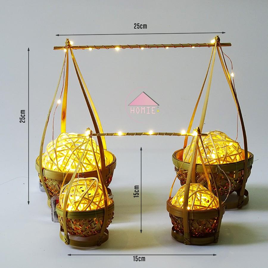 Đèn mây tre dạng quang gánh trang trí độc đáo
