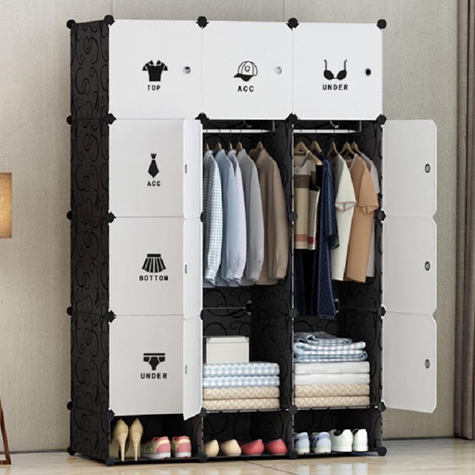 Tủ nhựa lắp ghép 12 ô lớn và 3 ô nhỏ decal quần áo