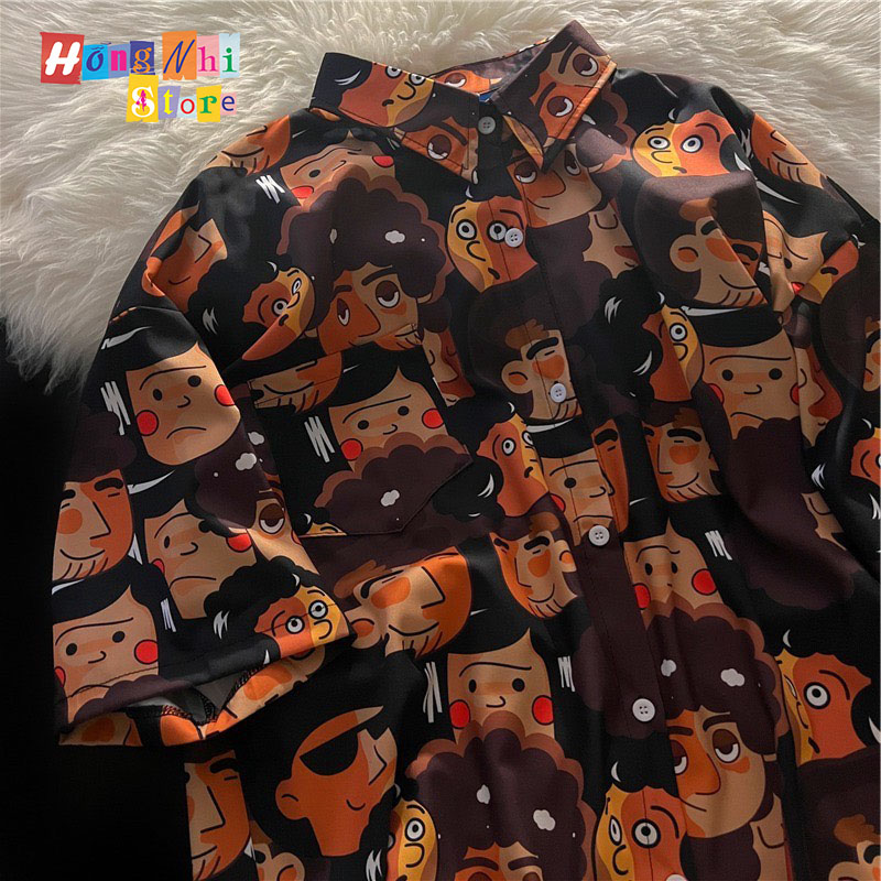 Áo Sơ Mi Hoạ Tiết Đi Biển Cậu Bé Tóc Xoăn Hoạt Hình Tay Lỡ Dáng Rộng Ulzzang Unisex - MM