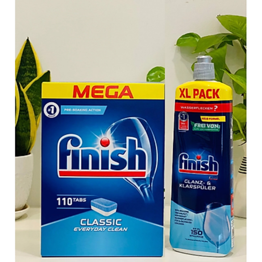 Combo Viên rửa bát Finish 110 viên+Nước làm bóng finish 800ml dùng cho máy rửa bát