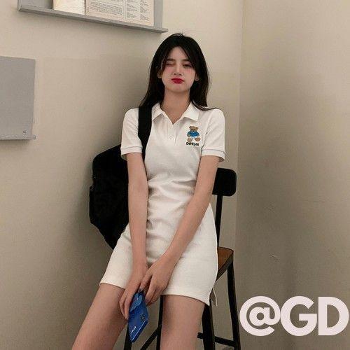 Đầm Nữ Polo Họa Tiết Gấu Váy Body Nữ Cộc Tay Dáng Ngắn 3 Màu Q037