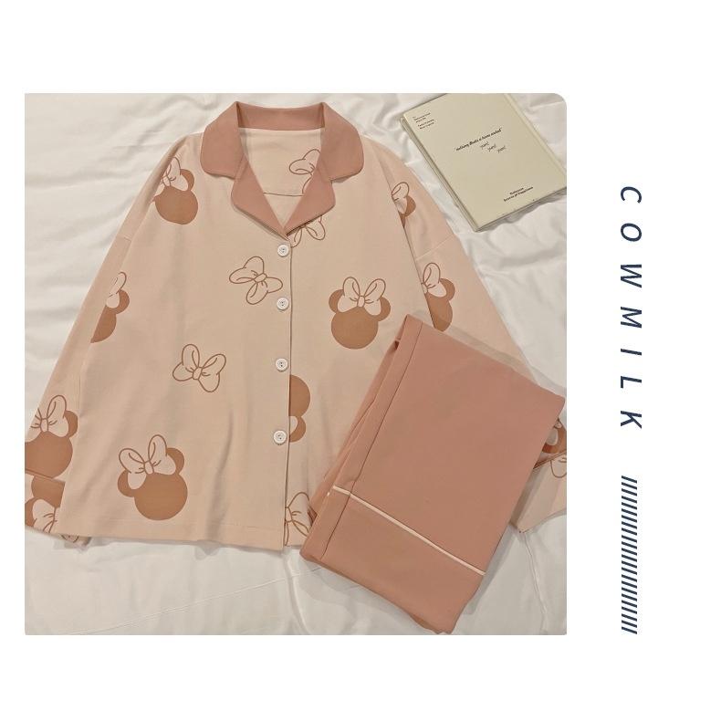 Đồ Mặc Nhà Pijama, Đồ Bộ Nữ Cotton Áo Dài Quần Dài Màu Kem Dễ Thương DDCP06