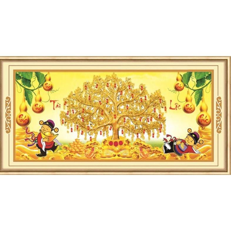 Tranh thêu cây tiền thần tài 53586 - kích thước: 92 * 47cm.
