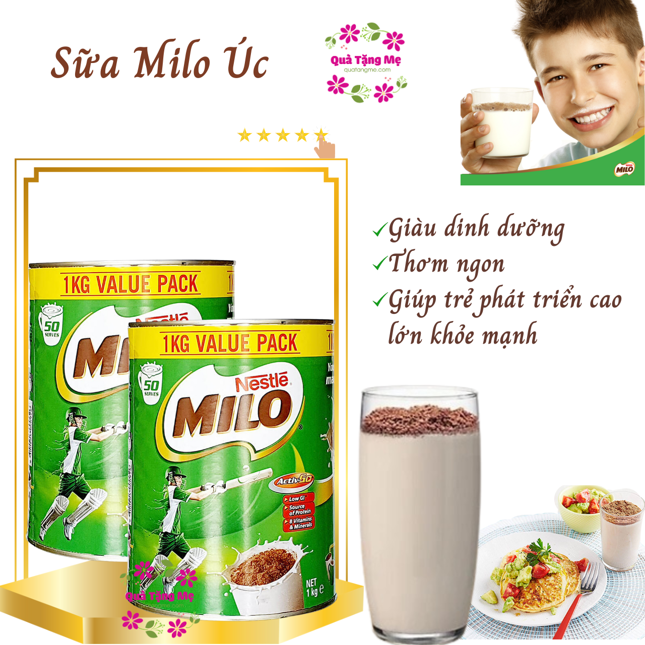 Sữa Milo Úc Nestle giàu dinh dưỡng giúp trẻ phát triển chiều cao và tăng cường sức khỏe - QuaTangMe Extaste