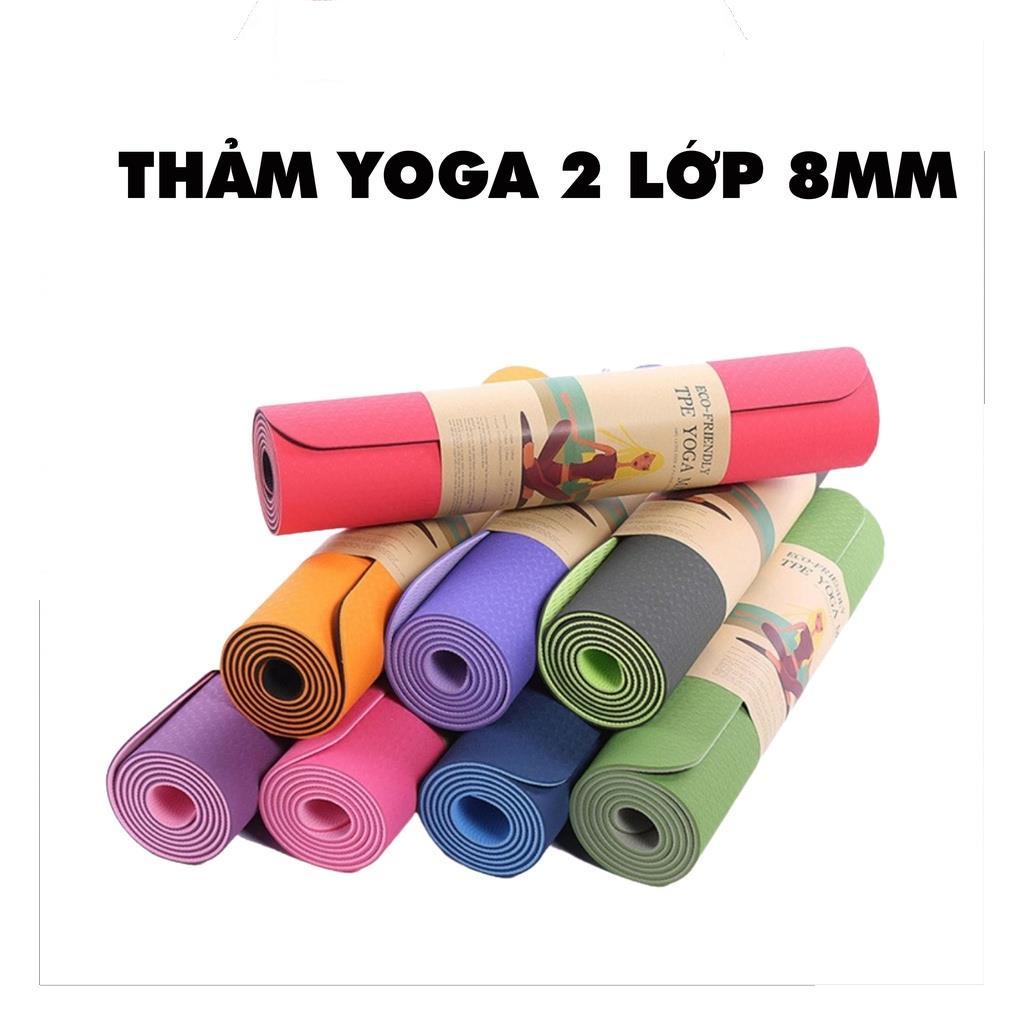 Thảm Tập Yoga 2 Lớp TPE Độ Dày Chuẩn 8mm (KÈM TÚI ĐỰNG), Thảm Tập Gym Chống Trơn Trượt Và Không Thấm Mồ Hôi Cao Cấp