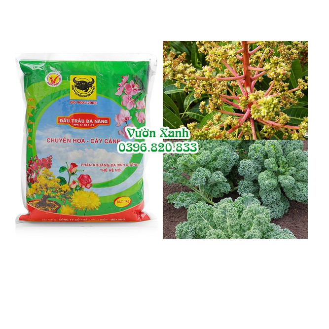 Phân bón Đầu Trâu NPK 17-12-7 chuyên hoa cây cảnh chồi lá khỏe gói 1kg