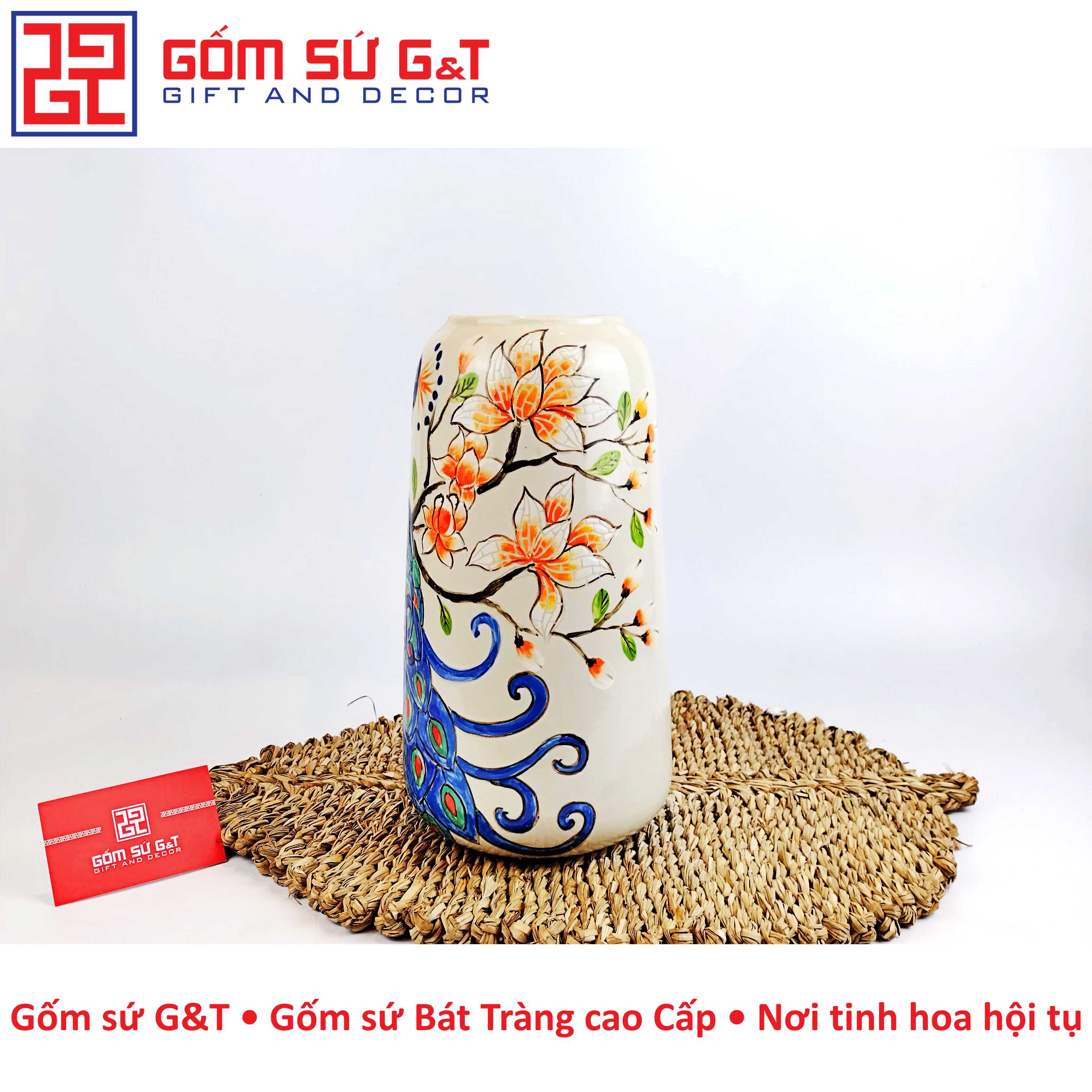 Lọ hoa dáng đu đủ khắc công Gốm Sứ G&amp;T