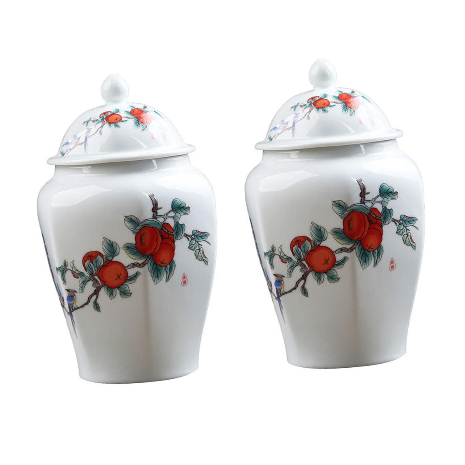 Ceramic Ginger Jar Tea Storage Jar Decorative Flower Vase Tea Tin with Lid