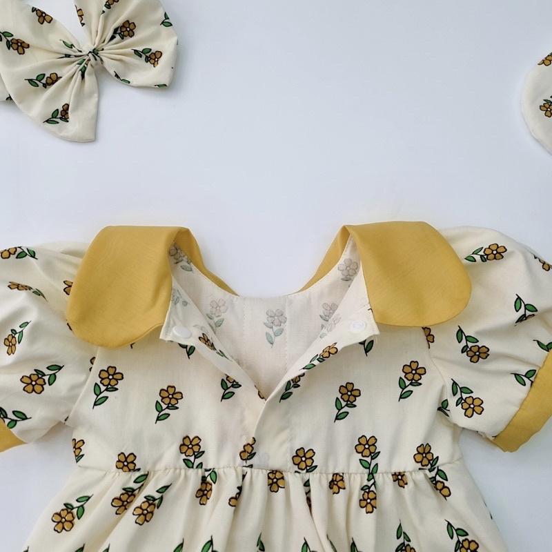 Body Hoa Nhí Cotton Bé Gái 3 Đến 12kg, Áo Liền Quần Bé Gái Kèm Nón Và Giày