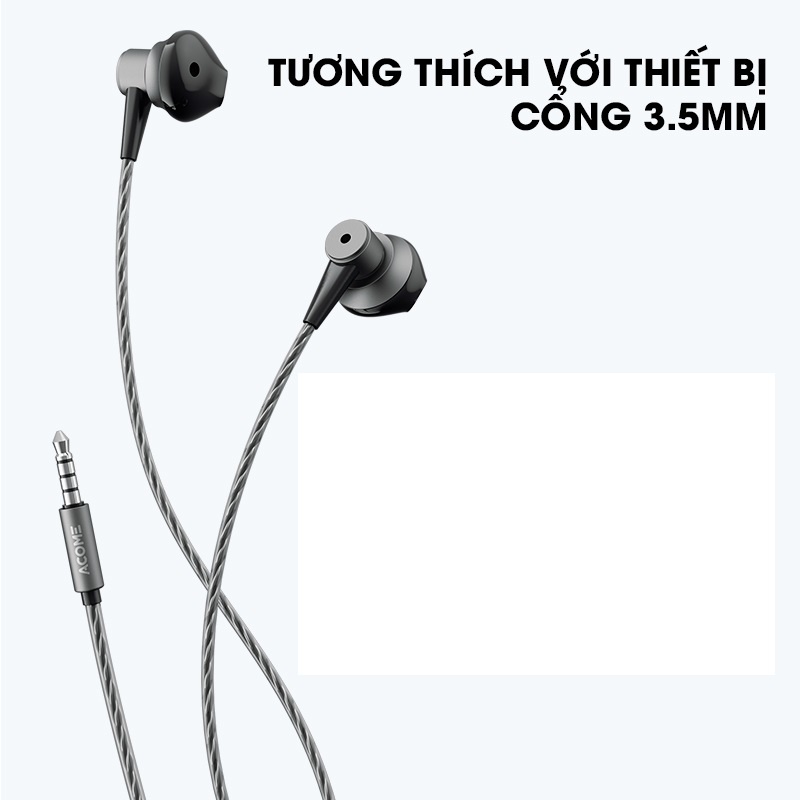 Tai Nghe Nhét Tai ACOME AW08 Tai Nghe Dây Kim Loại Thiết Kế In Ear Âm Thanh Sắc Nét - Hàng Chính Hãng