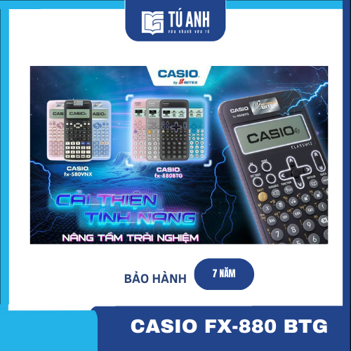 Máy tính học sinh Casio Fx-880BTG màu đen dành cho học sinh cấp 2 cấp 3 lớp 6 đến lớp 12 chuyên dụng mang vào phòng thi