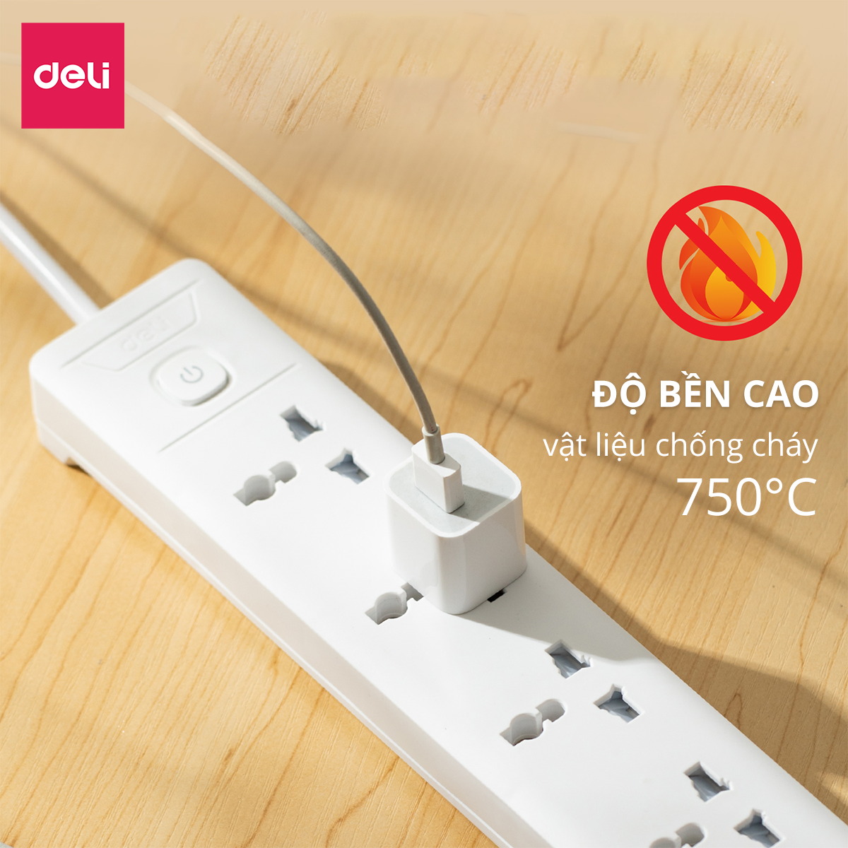 Ổ Cắm Điện Đa Năng 2500W Có Công Tắc Nguồn 3/4/6 Ổ , 3M/5M Dây Chống Giật Chống Cháy Chất Lượng Cao Deli - Phiên Bản Mới Nâng Cấp 2023 - Hàng Chính Hãng - ET401 - 406