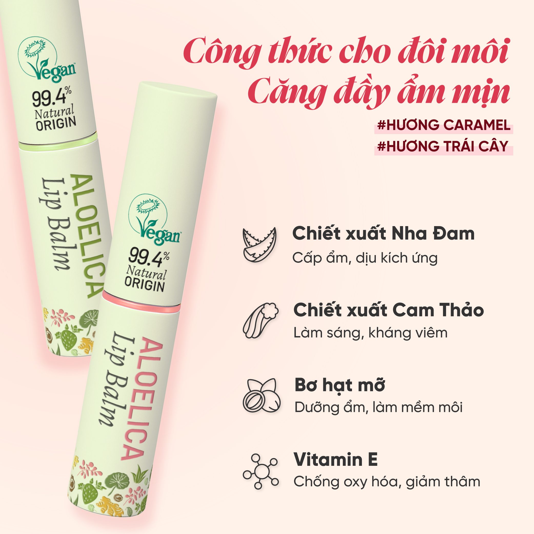 Son Dưỡng Thuần Chay Có Màu 3in1 Nha Đam Cam Thảo Heebee’s AloeLica Lip Balm Ủ Dưỡng Môi, Căng Bóng, Sáng Hồng, Mờ Thâm 3.5g