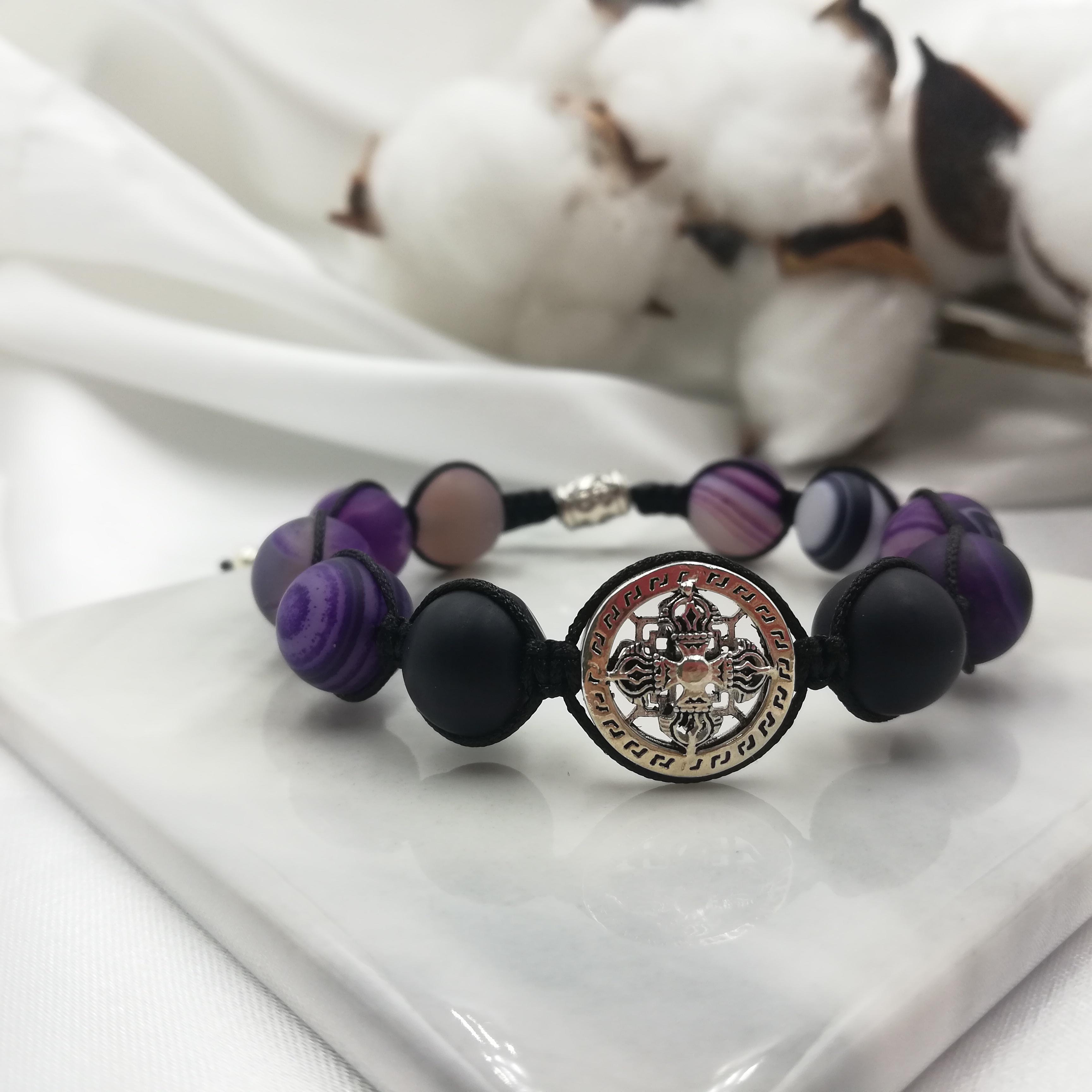 Vòng Tay Thắt Dây Mã Não Tím Mix Charm Bạc 925