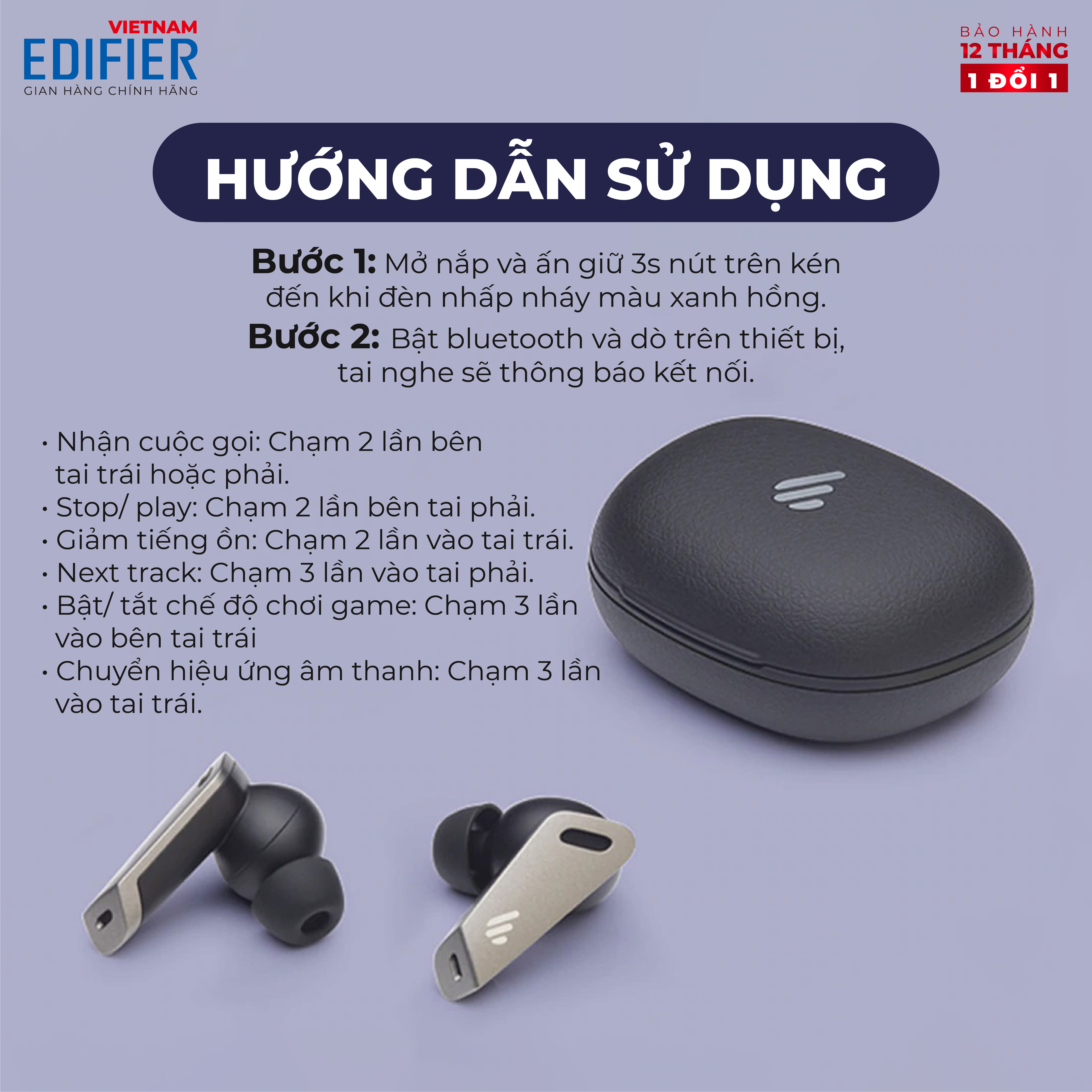 Tai nghe Bluetooth 5.0 EDIFIER TWS NB2 Âm thanh Stereo Chống nước IP54 - Hàng chính hãng