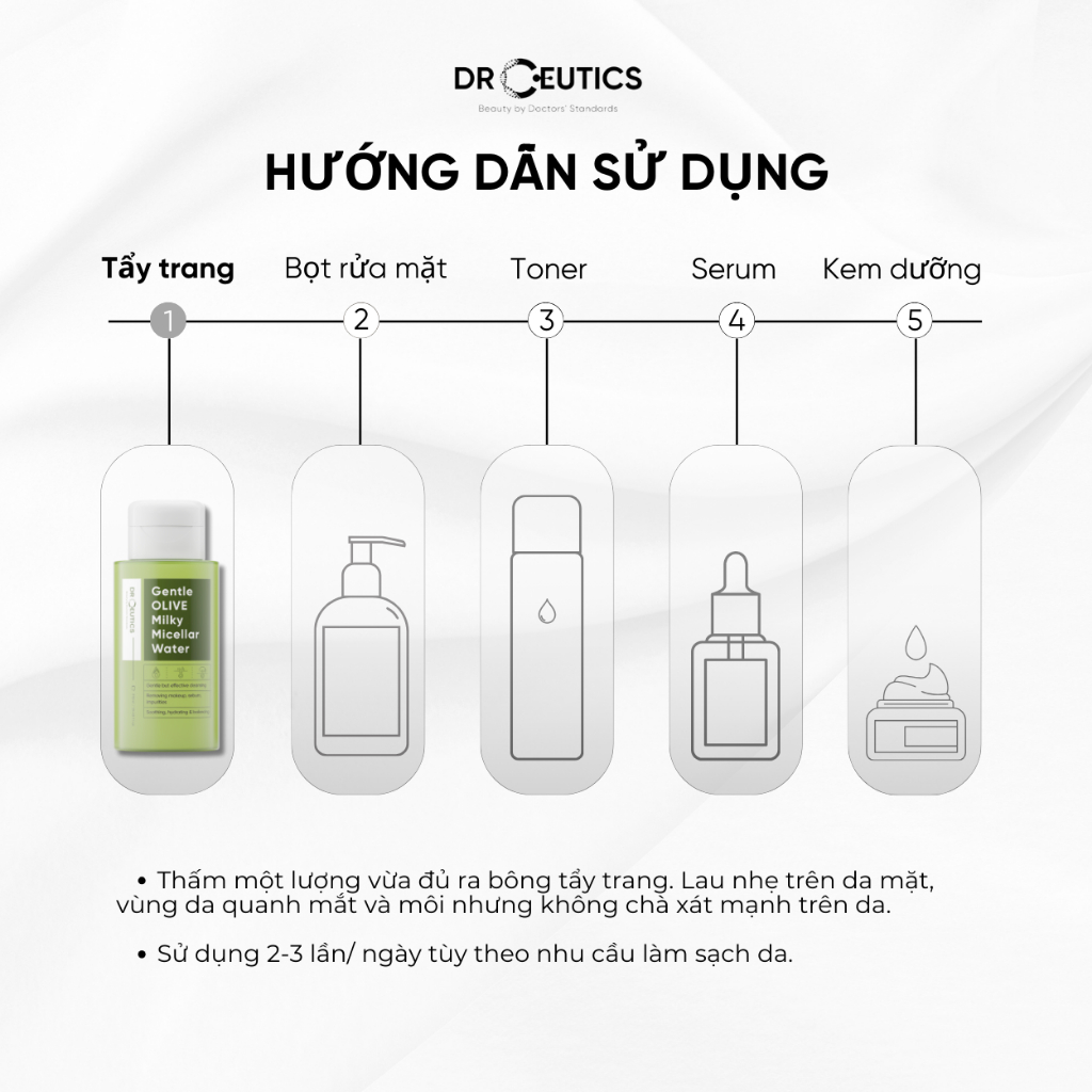 Drceutics Sữa Tẩy Trang Olive - Gentle OLIVE Milky Micellar Water Dành Cho Mọi Loại Da, Da nhạy cảm 310ml