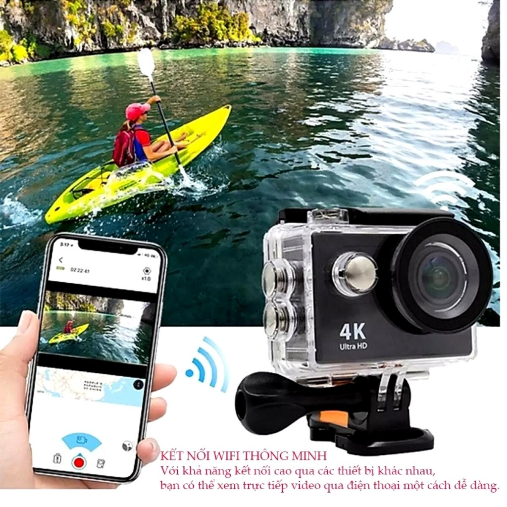 Camera hành trình 5K Chống nước Chống rung ô tô ,xe máy - Camera Sport đi phượt kết nối wifi điện thoại - Hàng chính hãng