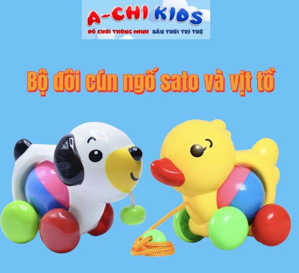 Bộ Đôi Đồ Chơi Xúc Xắc Thú Cưng Cún Ngố - Vịt Tồ Dễ Thương Có Dây Kéo Tiện Lợi Bằng Nhựa An Toàn Cho Bé